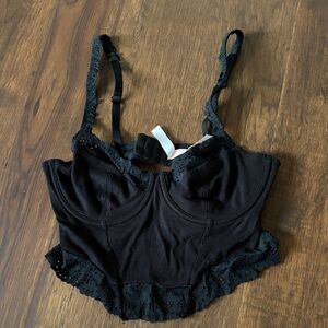 Black Lace-Trim Bustier Corset Top - Women